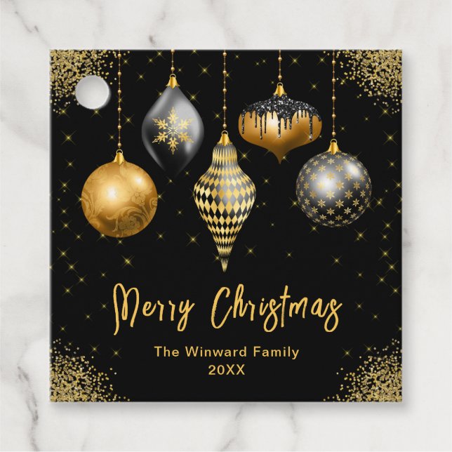 Étiquettes Cadeau Elegant Gold and Black Ornament Christmas (Devant)