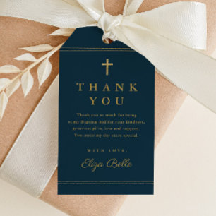 Étiquettes-cadeau Elégant Gold Cross Boys Baptism Merci Favoriser
