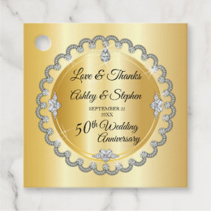 Étiquettes Cadeau Elegant Gold Diamonds 50th Wedding Anniversary