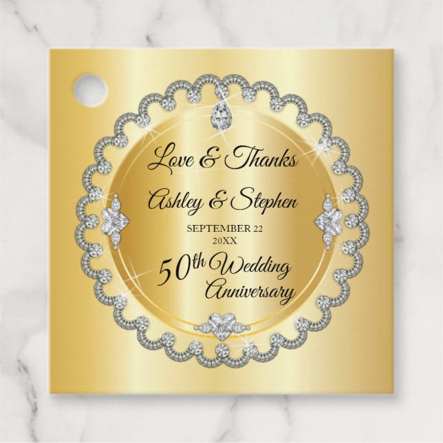 Étiquettes Cadeau Elegant Gold Diamonds 50th Wedding Anniversary (Devant)
