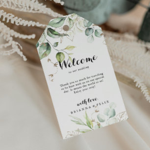 Étiquettes-cadeau Elégant Gold Green Calligraphy Mariage Bienvenue