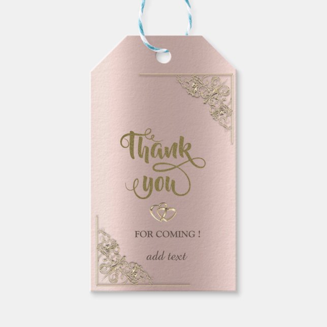 Étiquettes-cadeau Elégant Gold Hearts Rose Gold Merci (Devant)