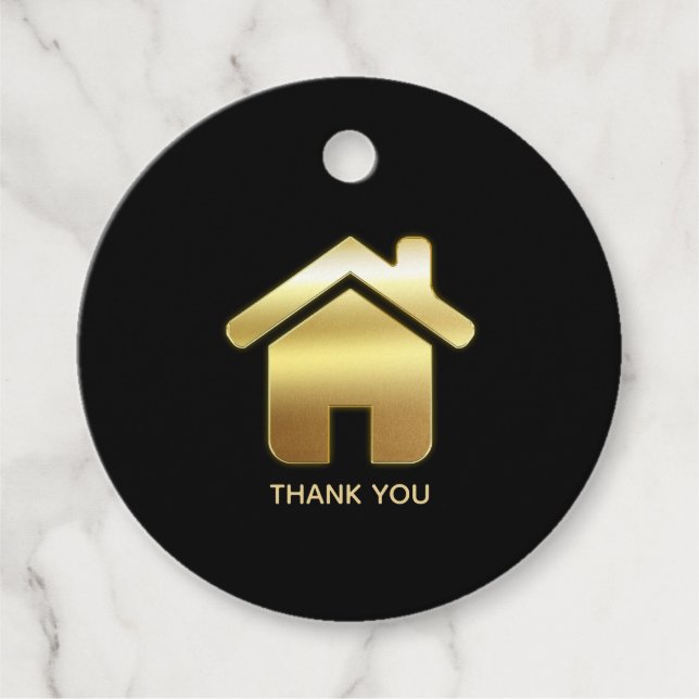 Étiquettes Cadeau Elegant Gold House Symbole Real Estate Design (Devant)