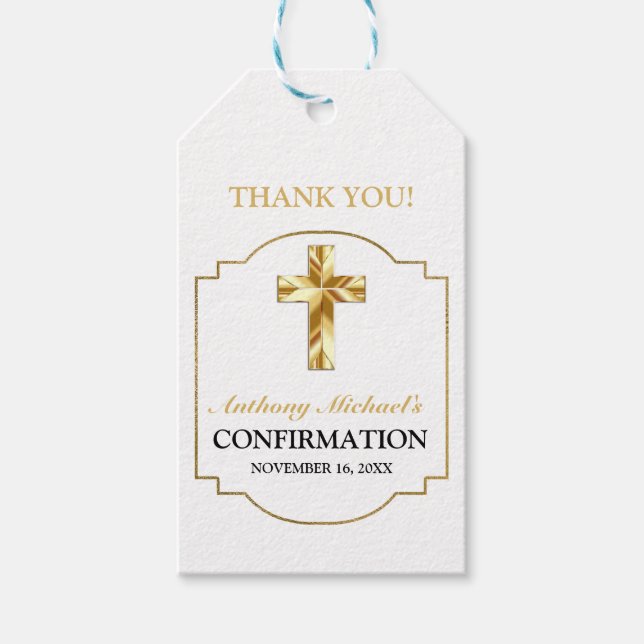 Étiquettes-cadeau Elégant Gold White Catholic Confirmation (Devant)