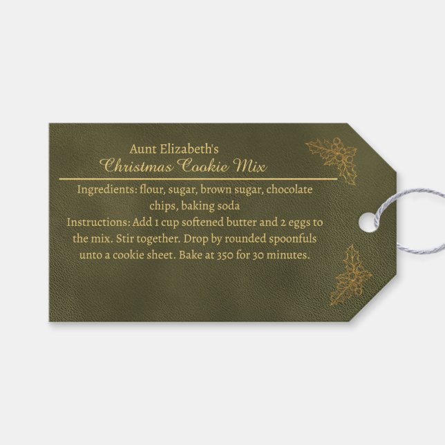 Étiquettes-cadeau Elegant Golden Holly Christmas Cookie Mix Green (Devant (Horizontal))