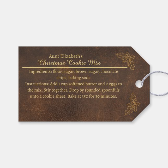Étiquettes-cadeau Elegant Golden Holly Christmas Cookie Mix Label (Devant (Horizontal))