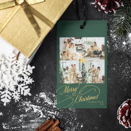 Étiquettes-cadeau Elegant Green & Gold Merry Christmas Photo - 