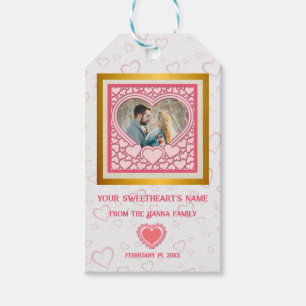 Étiquettes-cadeau Élégant Heureuse Sainte-Valentin de coeur rose élé