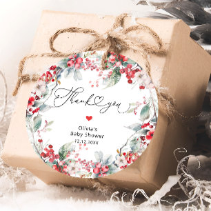 Étiquettes Cadeau Elégant hiver Rouge Baby shower Floral Merci