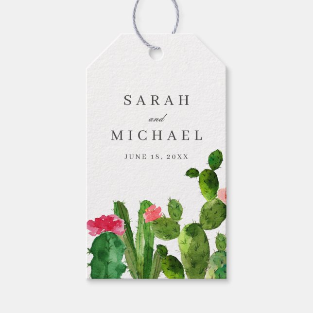 Étiquettes-cadeau Elégant jardin de Cactus | MARIAGE (Devant)