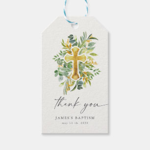 Étiquettes-cadeau élégant jardin fleuri baptême Merci