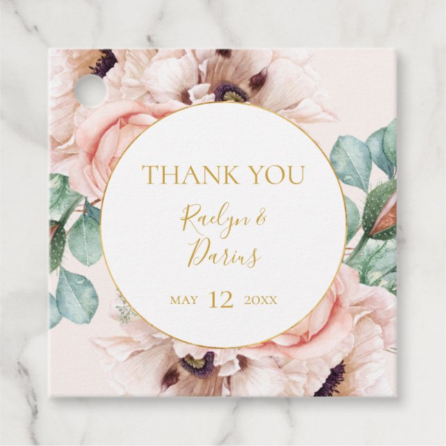 Étiquettes Cadeau Elégant Jardin Floral Blush | Pastel Merci (Devant)