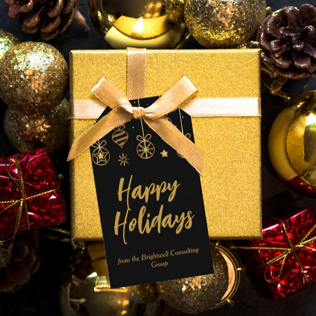 Étiquettes-cadeau Elégant Joyeux Joyeux Vacances Black Gold Custom B (Créateur téléchargé)
