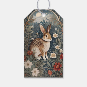 Étiquettes-cadeau Elégant lapin encadré de fleurs et de Feuilles