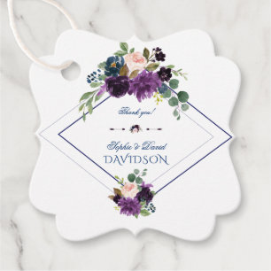 Étiquettes Cadeau Élégant Lavender Navy Blue Floral Mariage