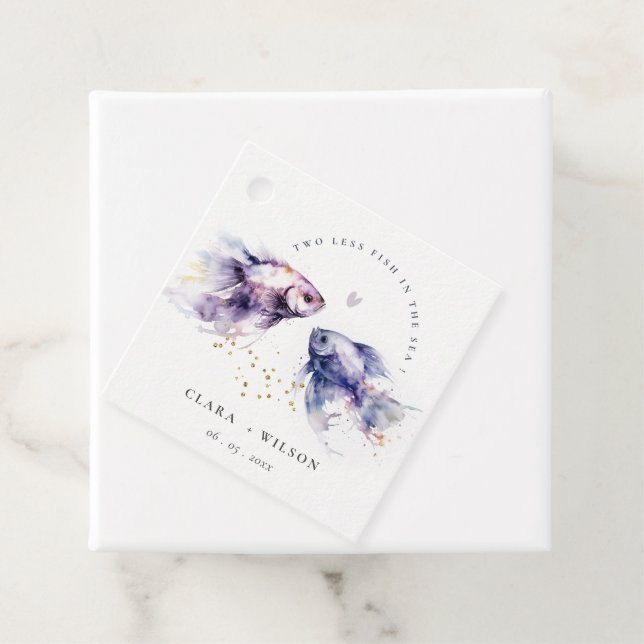 Étiquettes Cadeau Elégant Lilac Aquarelle Mariage de poisson côtier (En situation)