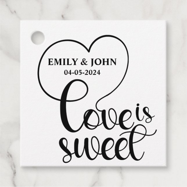 Étiquettes Cadeau Elegant Love Is Sweet calligraphy Heart (Devant)
