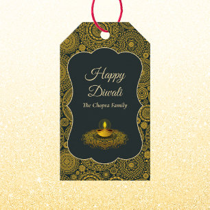 Étiquettes-cadeau Elégant mandala diyas hindu coutume or diwali
