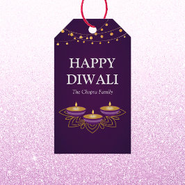 Étiquettes-cadeau Elégant mandala diyas hindu personnalisé violet di