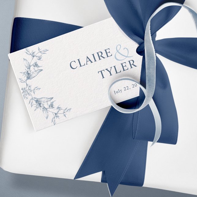 Étiquettes-cadeau Élégant Mariage blanc et bleu chic (Créateur téléchargé)