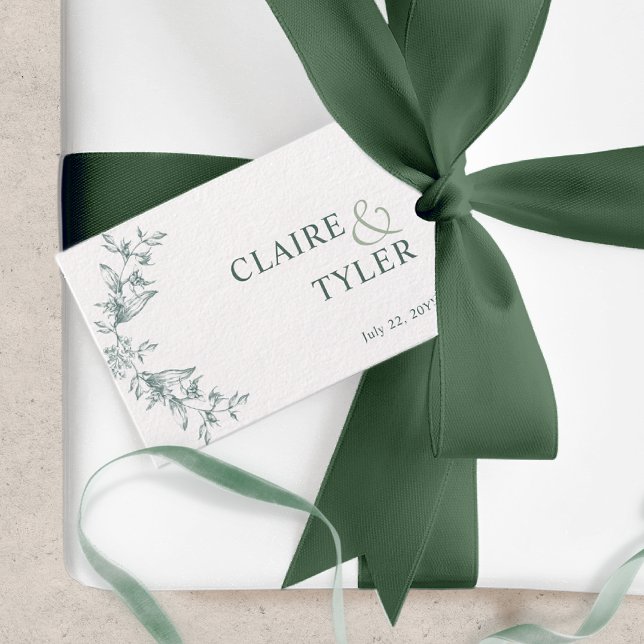 Étiquettes-cadeau Élégant Mariage blanc et vert chic (Créateur téléchargé)