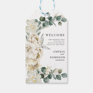 Étiquettes-cadeau Elégant mariage blanc floral bienvenue