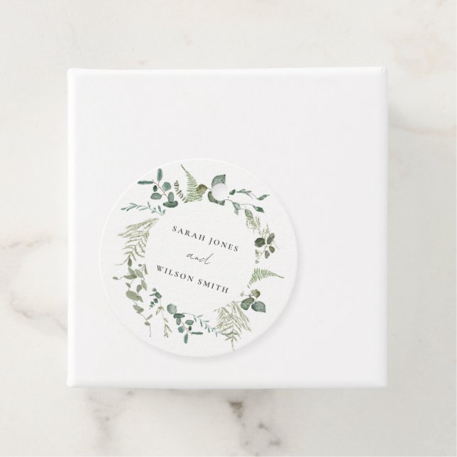 Étiquettes Cadeau Elégant Mariage d'aquarelle d'Eucalyptus Botanique (En situation)