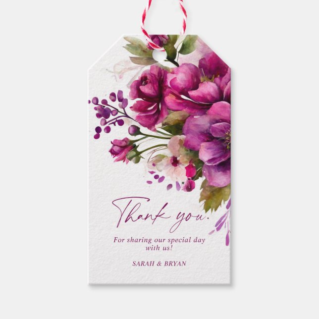 Étiquettes-cadeau Élégant Mariage d'aquarelle rose magenta (Devant)