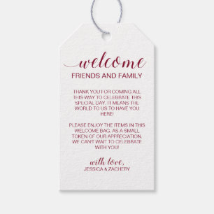 Étiquettes-cadeau Élégant Mariage de Bourgogne Bienvenue Panier cade
