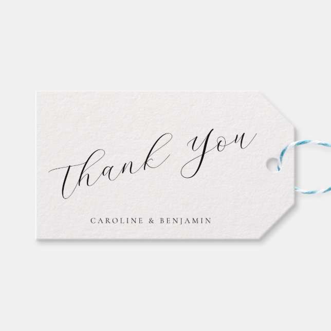 Étiquettes-cadeau Élégant Mariage de calligraphie blanche Merci (Devant (Horizontal))