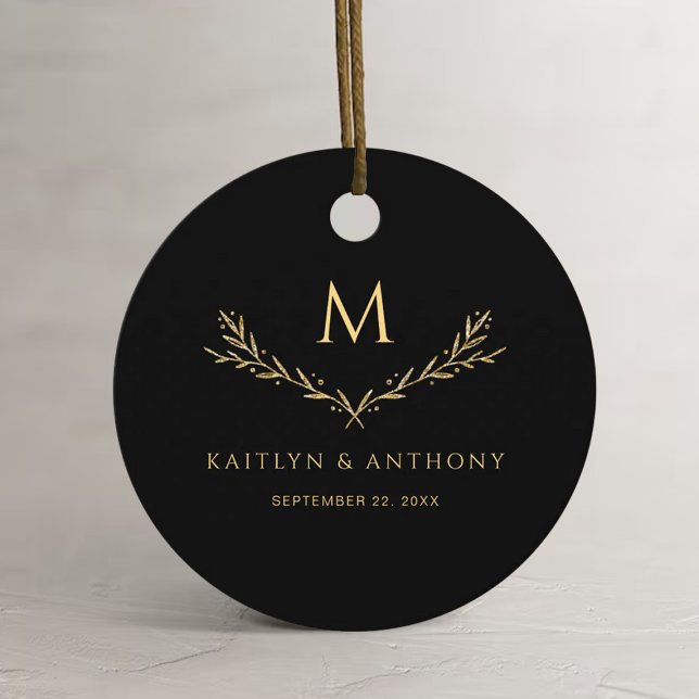 Étiquettes Cadeau Élégant Mariage de couronne de monogramme noir et  (Créateur téléchargé)