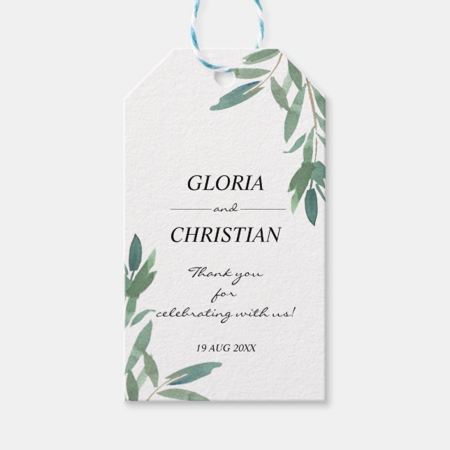 Étiquettes-cadeau Élégant Mariage de feuillage vert (Devant)