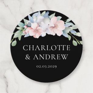 Étiquettes Cadeau Élégant Mariage de Fleurs Roses Bleues