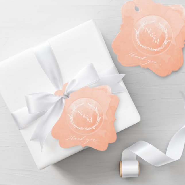 Étiquettes Cadeau Élégant Mariage de monogramme de couleur d'eau de  (Créateur téléchargé)