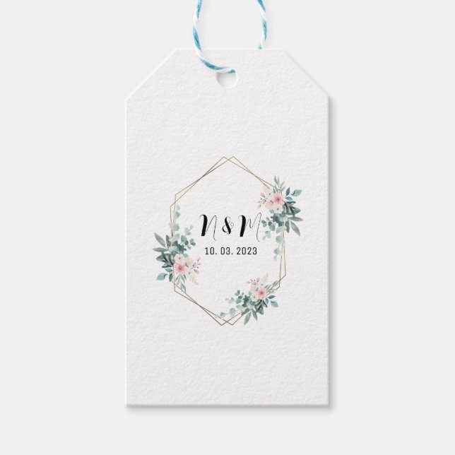 Étiquettes-cadeau Élégant Mariage de Monogramme Vert Eucalyptus (Devant)
