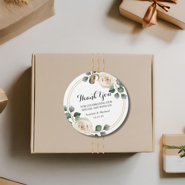 Étiquettes Cadeau Élégant Mariage de rose blanche moderne (Créateur téléchargé)