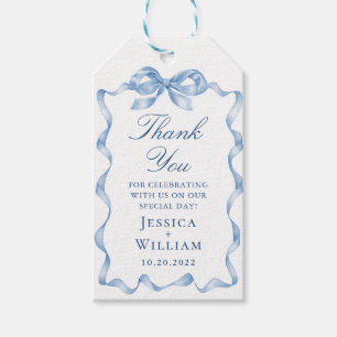 Étiquettes-cadeau Élégant Mariage de ruban à béquille bleu Dusty