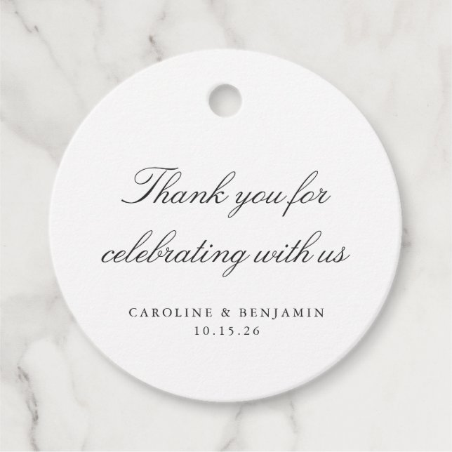 Étiquettes Cadeau Élégant Mariage de script blanc Merci personnalisé (Devant)
