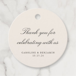 Étiquettes Cadeau Élégant Mariage de script ivoire Merci personnalis