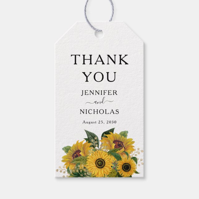 Étiquettes-cadeau Élégant Mariage de tournesol floral Merci (Devant)