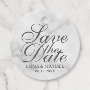 Étiquettes Cadeau Élégant mariage en marbre Enregistrer la date