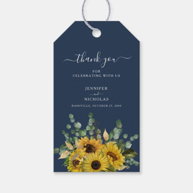 Étiquettes-cadeau Élégant Mariage floral bleu (Devant)