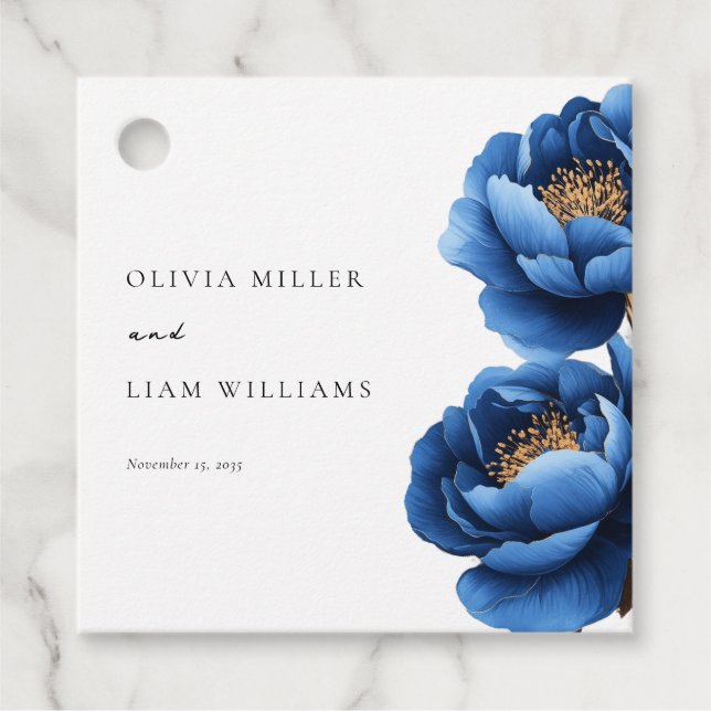Étiquettes Cadeau Elégant Mariage floral bleu marine (Devant)
