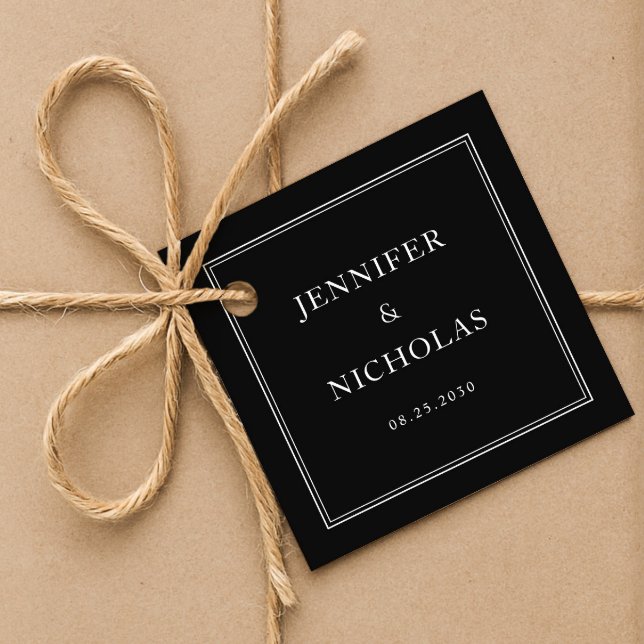 Étiquettes Cadeau Élégant Mariage Formel Noir (Elegant Formal Black Wedding Favor Tags)