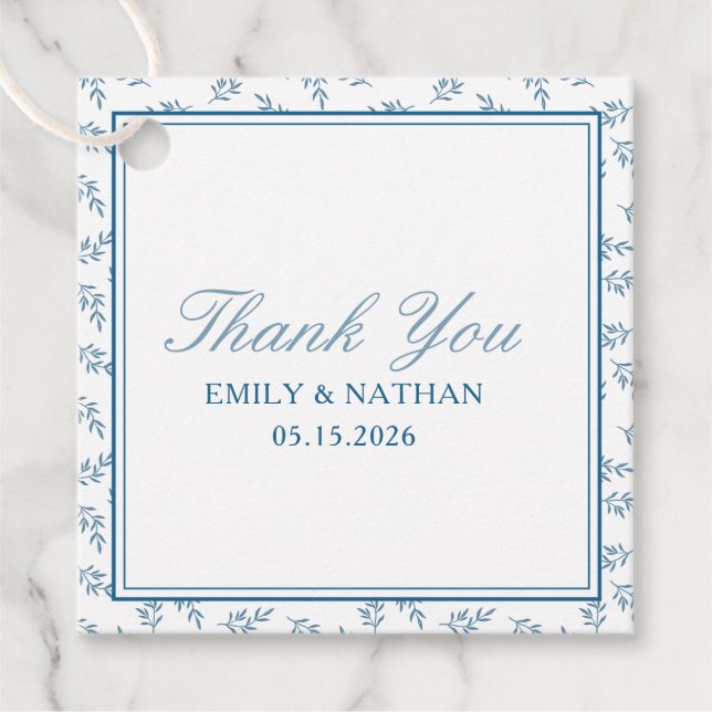 Étiquettes Cadeau Elégant Mariage Jardin Bleu Merci personnalisé (Devant)