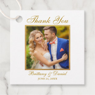 Étiquettes Cadeau Elégant mariage Merci Gold Frame Photo