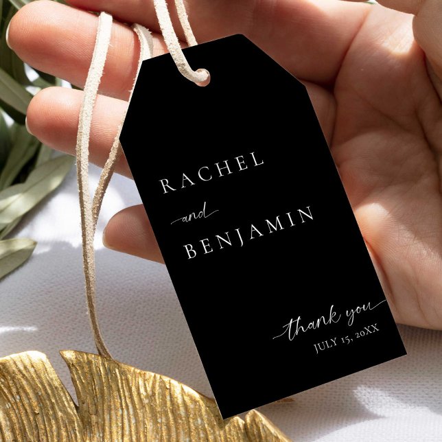 Étiquettes-cadeau Élégant Mariage noir minimaliste Merci de script (Créateur téléchargé)