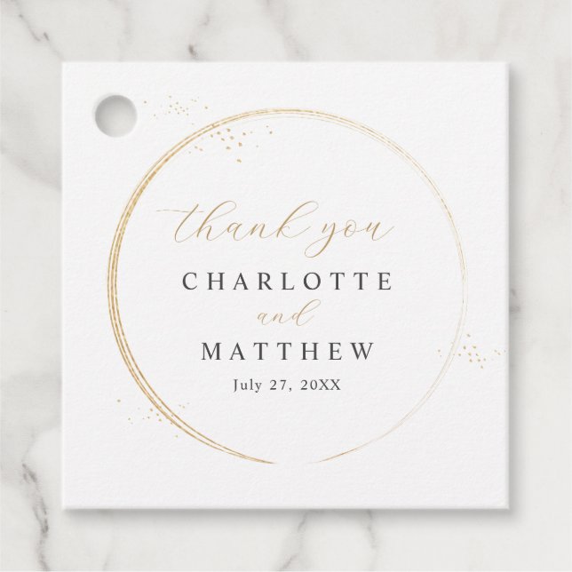 Étiquettes Cadeau Élégant Mariage or Merci (Devant)