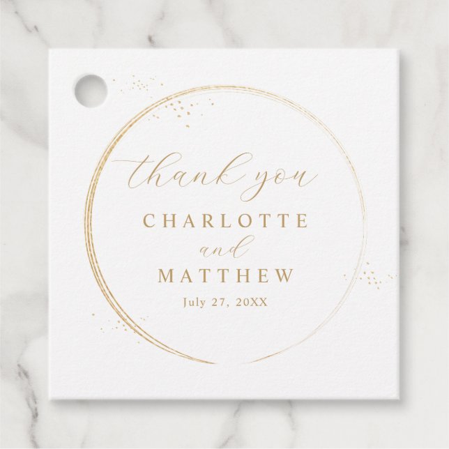 Étiquettes Cadeau Élégant Mariage or Merci (Devant)