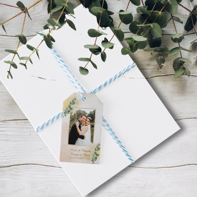 Étiquettes-cadeau Elegant Mariage photo Vert & Or (Elegant Green & Gold Photo Wedding Gift Tags)